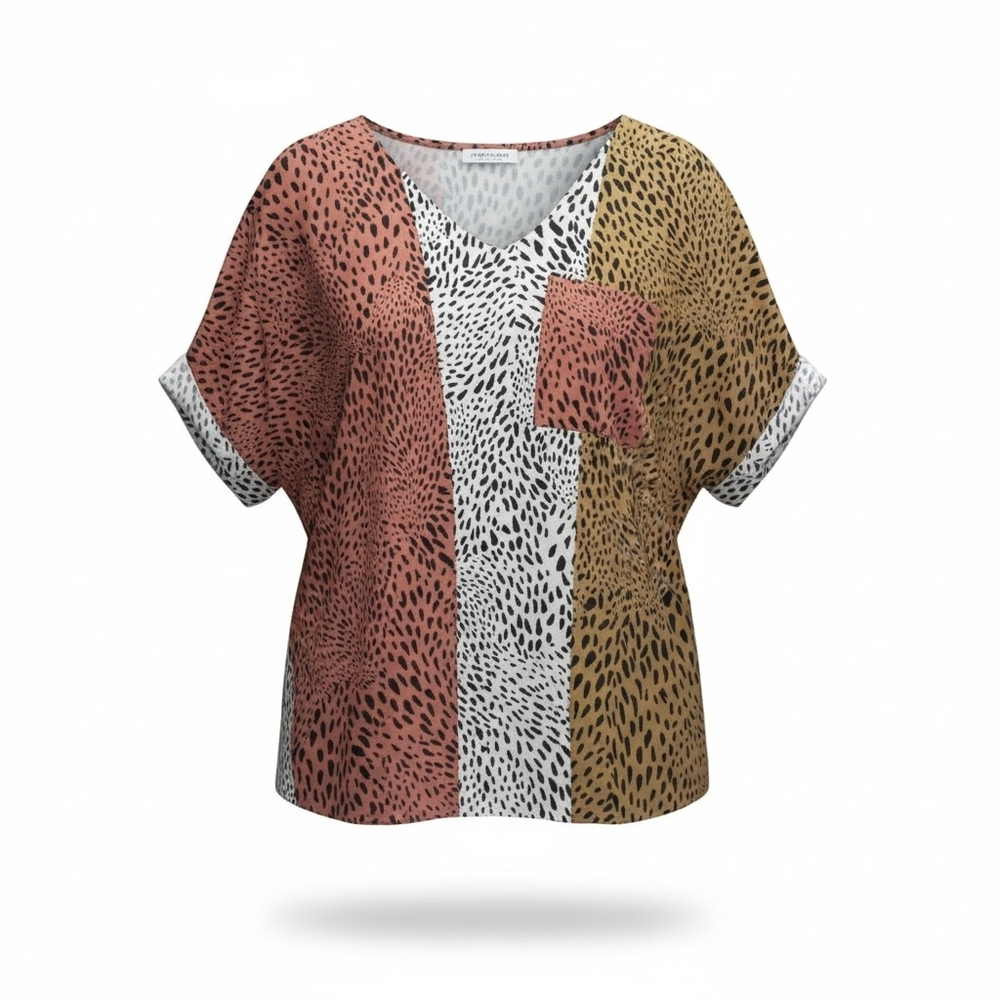 First Love Pink, White, and Gold Patterned Blouse